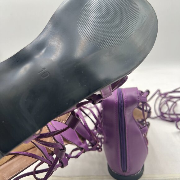 YDN Purple Ankle High Gladiator Sandals Women Lace up Open toe Flats Zips Shoes - Picture 6 of 8